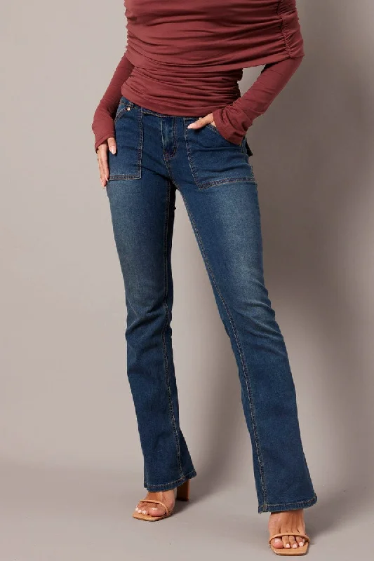 Denim Flare Jean Low Rise Stylish Stone-Wash Denim Jeans