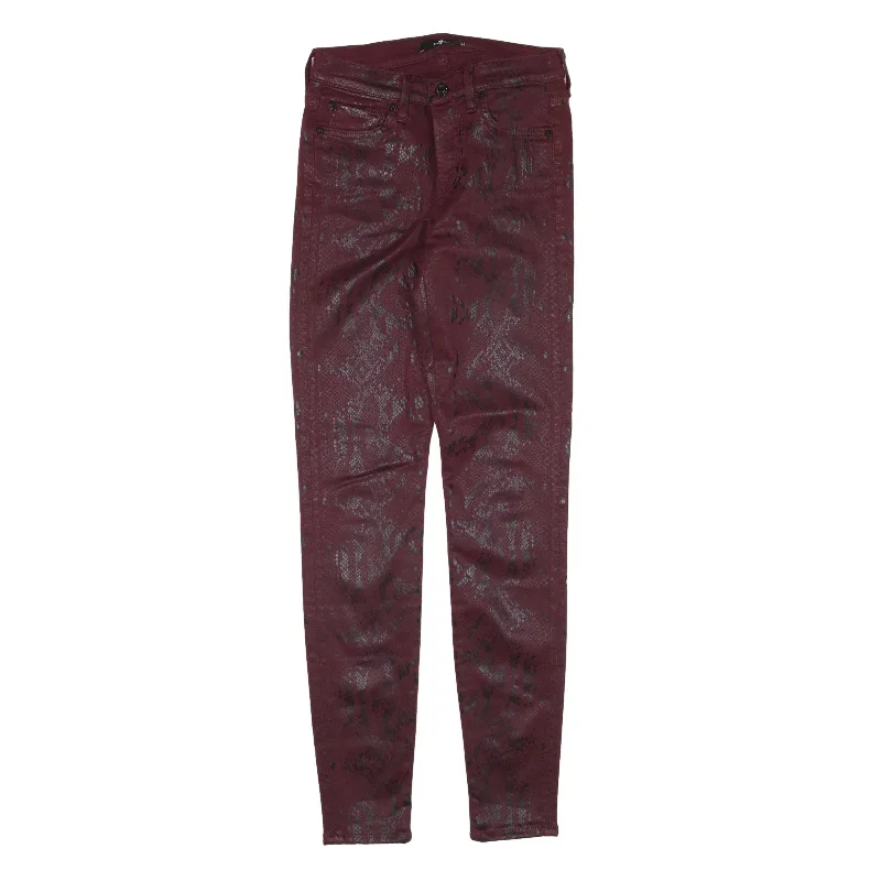 7 FOR ALL MANKIND Animal Print Jeans Maroon Denim Slim Skinny Womens W24 L29 Stylish Stone-Wash Denim Jeans 7 FOR ALL MANKIND Animal Print Jeans Maroon Denim Slim Skinny Womens W24 L29 Stylish Stone-Wash Denim Jeans