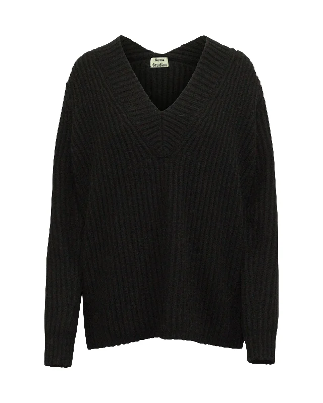 Acne Studios Keborah V-neck Sweater in Black Wool Fleece Fabric Down Fabric Feather Fabric