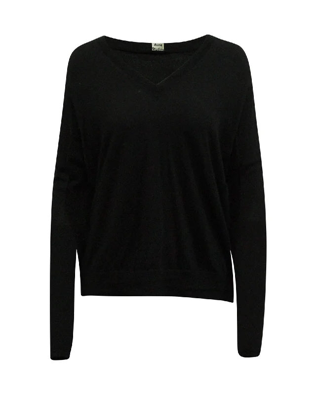 Acne Studios V-neck Sweater in Black Merino Wool Wool Sweater Cotton Sweater Cashmere Sweater