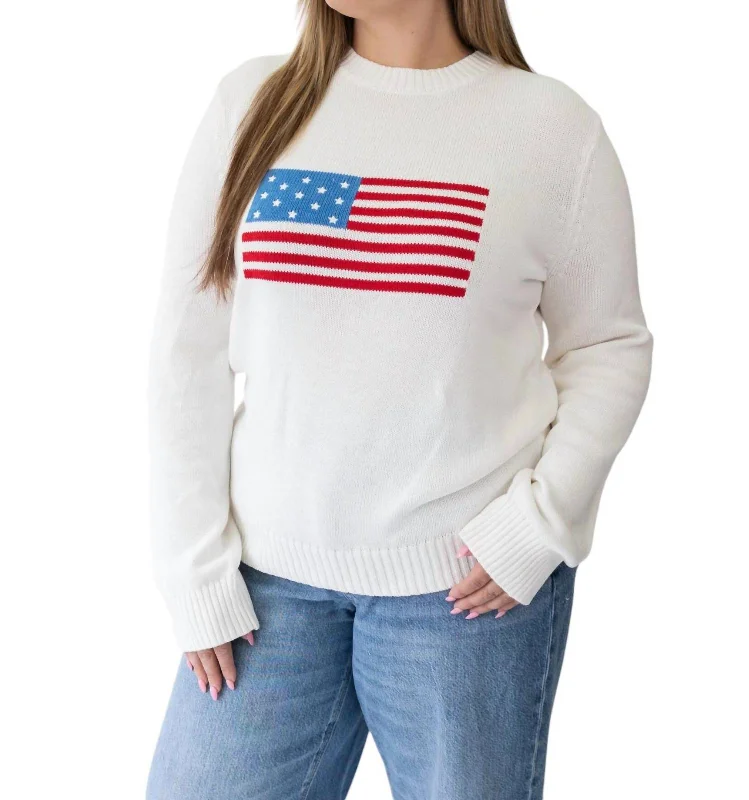 American Flag Sweater In Ivory Transparent Opaque Sheer