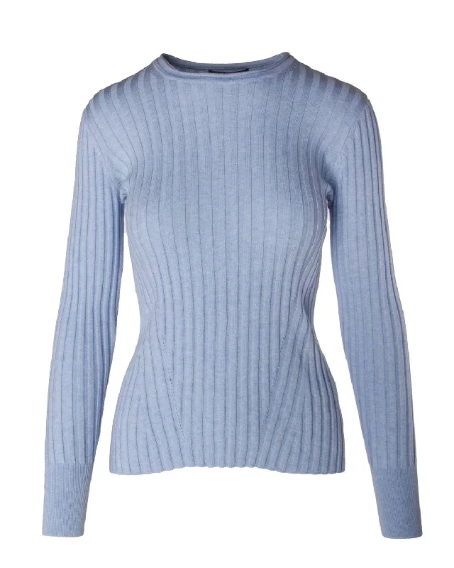 Blair Rib Sweater In Weekend Blue Herringbone Houndstooth Plaid