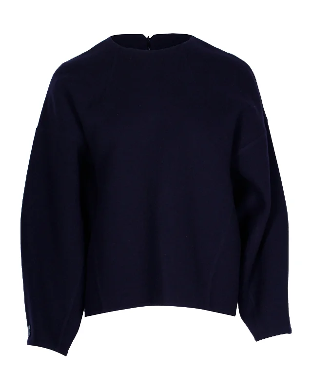 Celine Sweater in Navy Blue Cashmere Solid Color Striped Floral Print