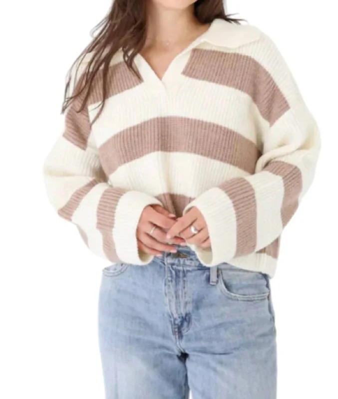 Conrad Sweater In Ivory / Taupe Silk Blend Satin Velvet