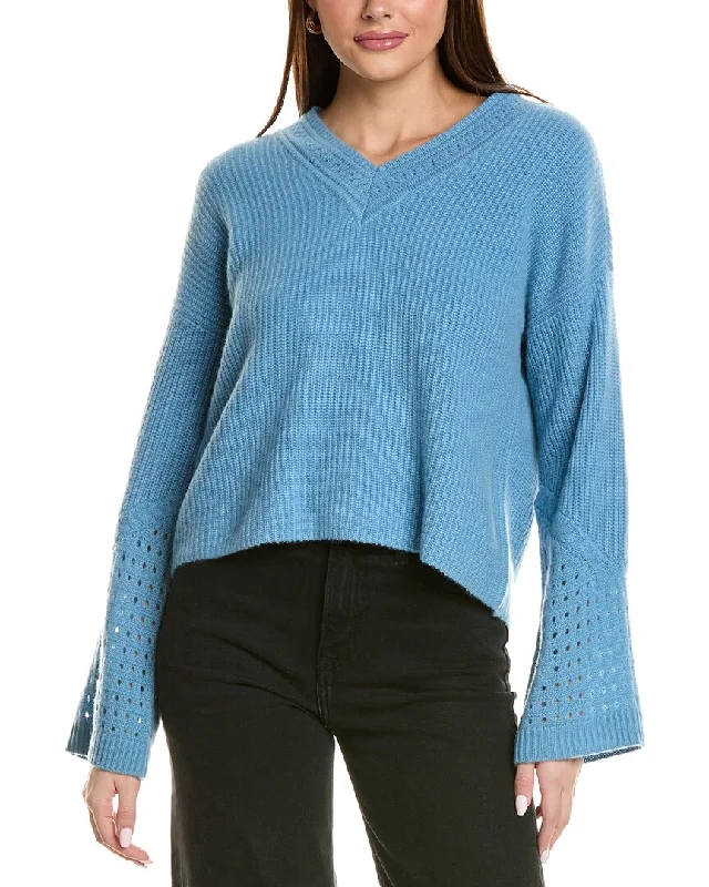Design History Pointelle Sleeve Cashmere Sweater Mesh Blend Leather Blend Suede Blend