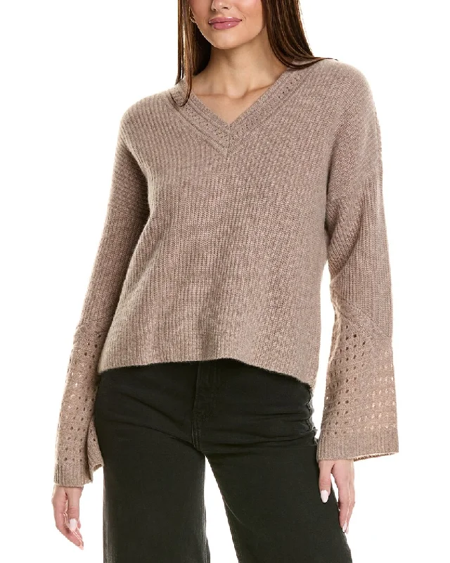 Design History Pointelle Sleeve Cashmere Sweater Beaded Sweater Sequined Faux Fur