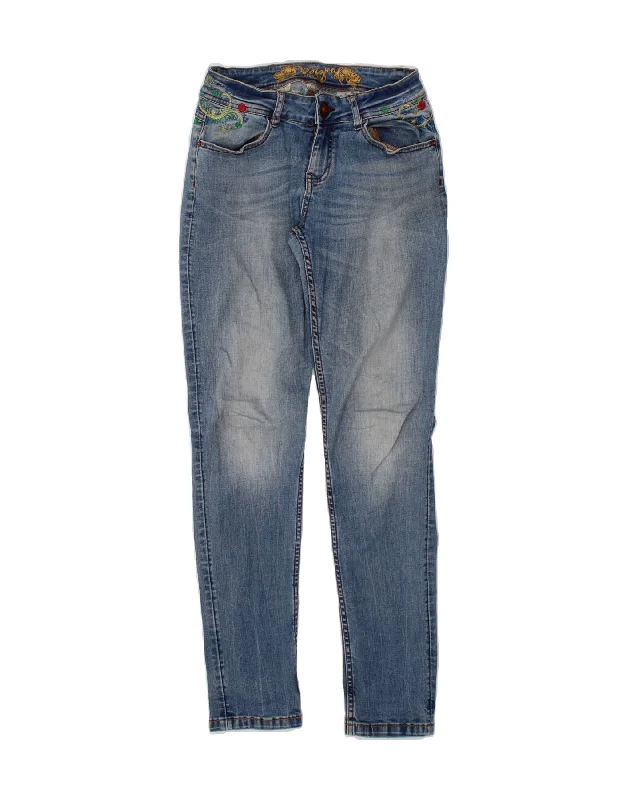 DESIGUAL Womens Skinny Jeans W28 L31 Blue Floral Cotton Stylish High-Waist Skinny Denim DESIGUAL Womens Skinny Jeans W28 L31 Blue Floral Cotton Stylish High-Waist Skinny Denim