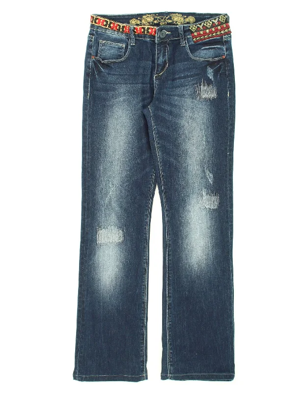 DESIGUAL Womens Vintage Straight Jeans W32 L30 Navy Blue Cotton Casual Straight-Leg Jeans DESIGUAL Womens Vintage Straight Jeans W32 L30 Navy Blue Cotton Casual Straight-Leg Jeans