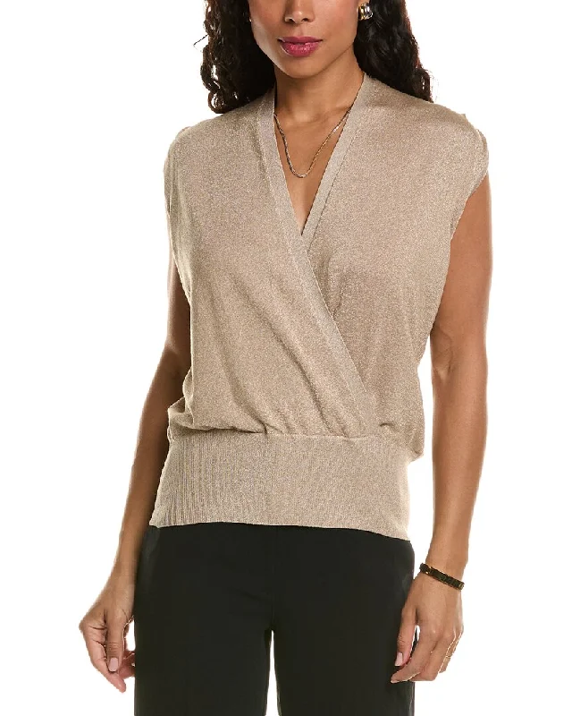 ELIE TAHARI FAUX WRAP SWEATER Herringbone Houndstooth Plaid