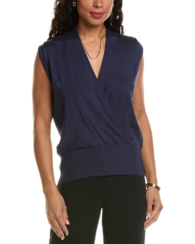 Elie Tahari Faux Wrap Sweater Chenille Brocade Lace