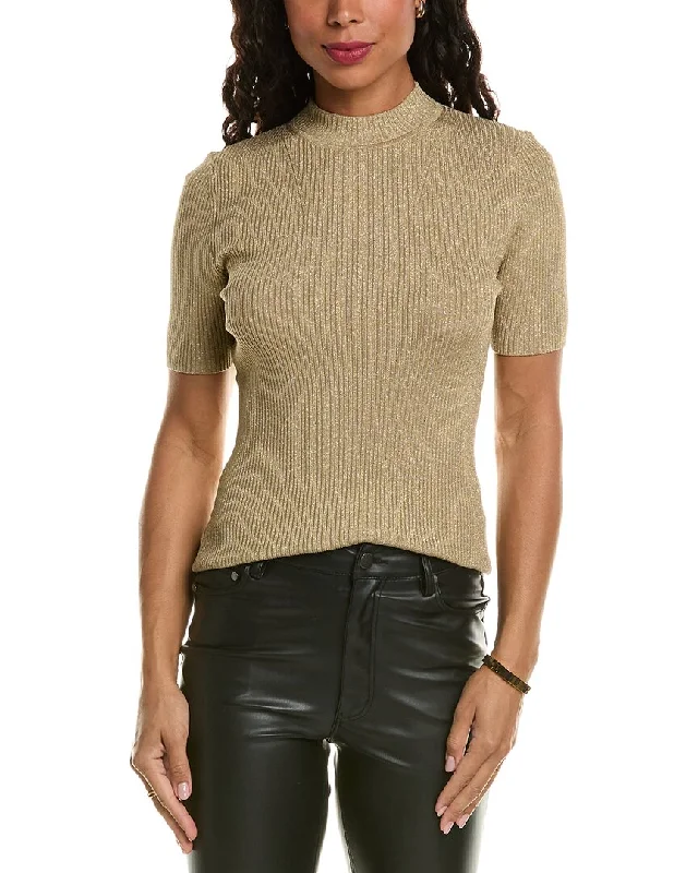 Elie Tahari Metallic Mock Sweater Spandex Rayon Corduroy