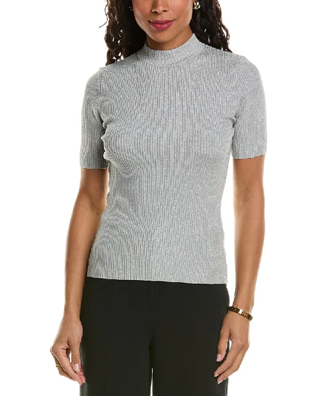 Elie Tahari Metallic Mock Sweater Polka Dot Checkered Tartan