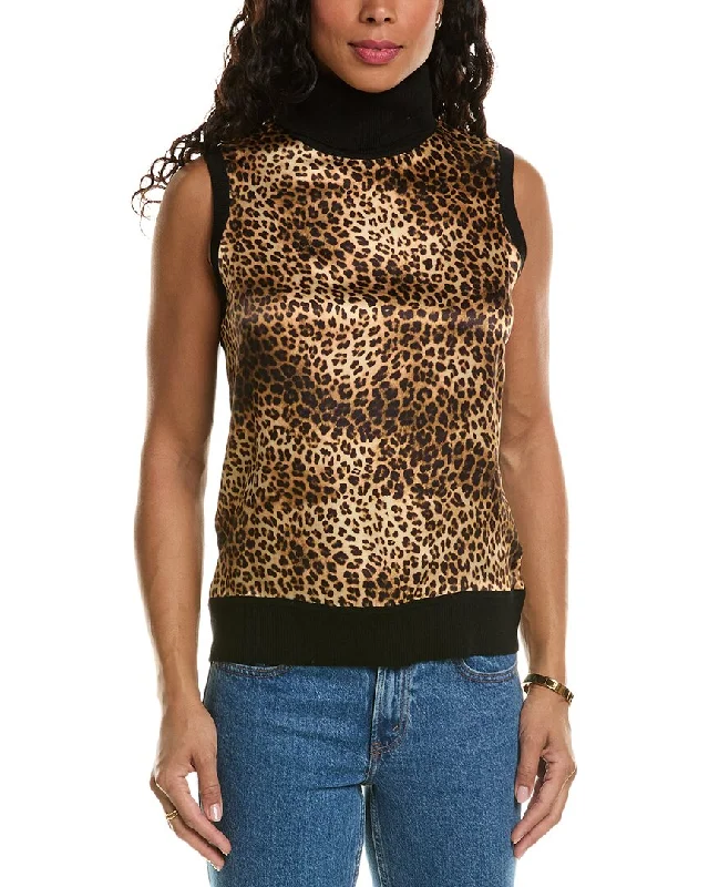 Elie Tahari Ocelot Print Silk & Wool Sweater Layered Multi-layer Single Layer