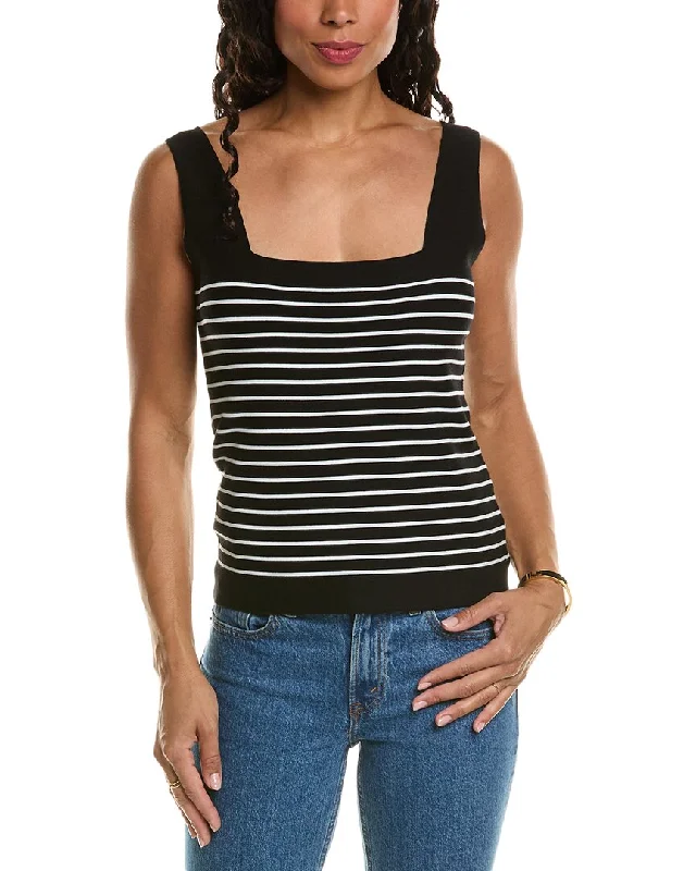 Elie Tahari Square Neck Tank Sweater Herringbone Houndstooth Plaid