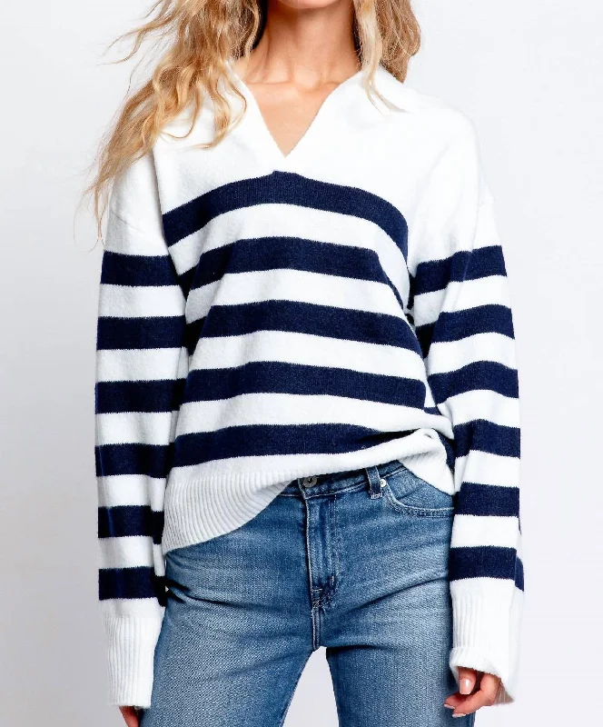 Finley Johnny Stripe Sweater In Chalk/nocturnal Stripe Chenille Brocade Lace