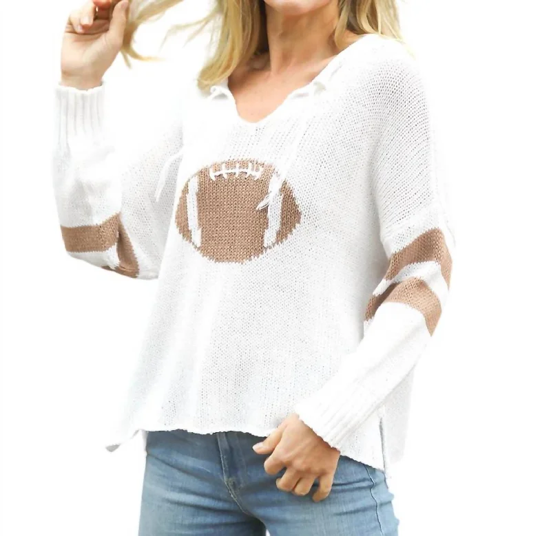 Football Sweater In White Hooded Sweater Collared Sweater Shawl Collar