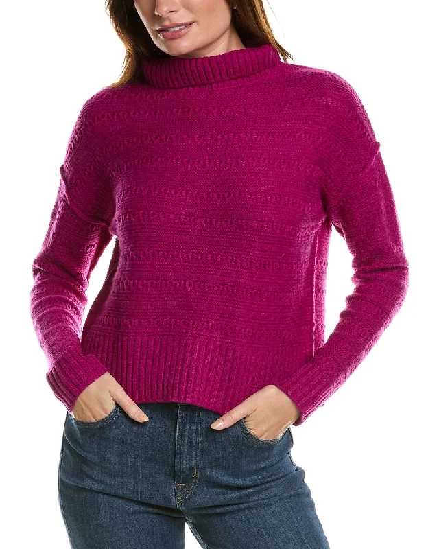 Forte Cashmere Crop Textured Mock Neck Wool & Cashmere-Blend Sweater Fitted Loose Oversized