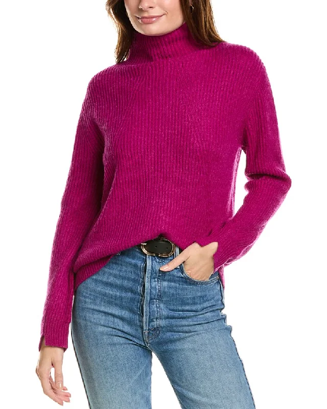 Forte Cashmere Fashioned Rib Funnel Neck Wool & Cashmere-Blend Sweater Open Front Closed Front Wrap Front Forte Cashmere Fashioned Rib Funnel Neck Wool & Cashmere-Blend Sweater Open Front Closed Front Wrap Front