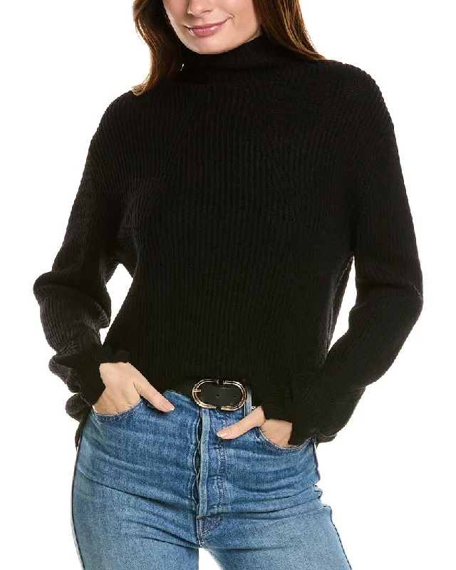 Forte Cashmere Fashioned Rib Funnel Neck Wool & Cashmere-Blend Sweater Mesh Fabric Canvas Fabric Denim Fabric