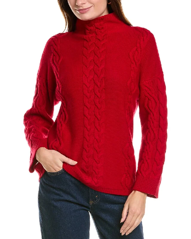 Forte Cashmere Placed Cable Funnel Neck Wool & Cashmere-Blend Sweater Boat Neck Shawl Collar Notched Collar