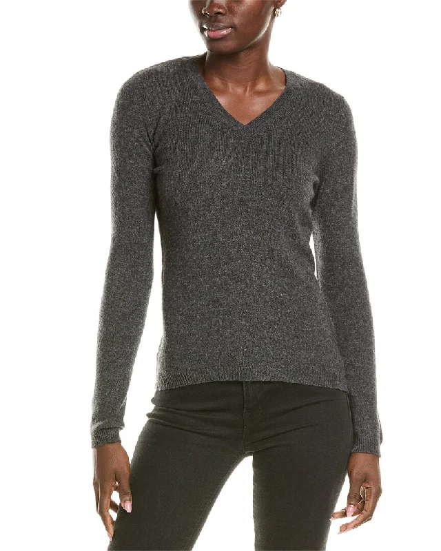 Forte Cashmere V-Neck Cashmere Sweater Ribbed Striped Patterned