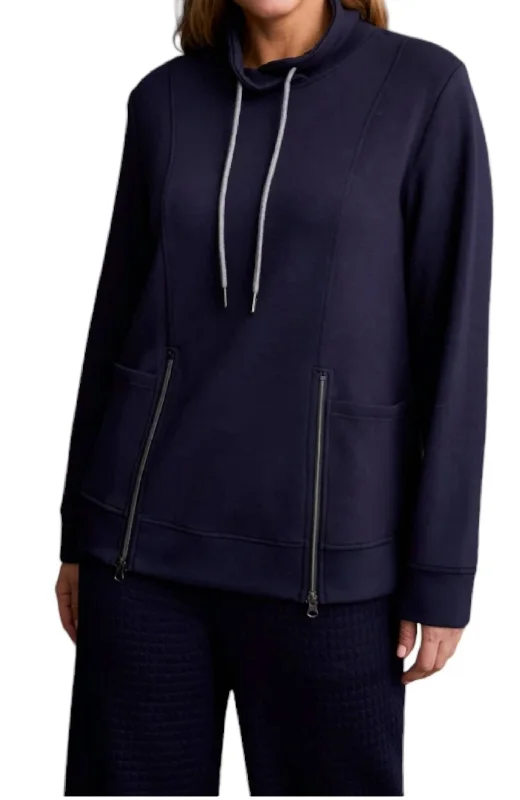 Funnel Neck Pullover Sweater In Night Sky Zippered Buttoned Snapped