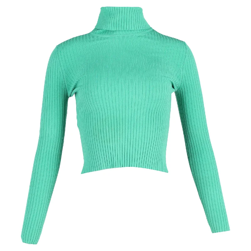 Gucci Ribbed Turtle Neck Sweater in Green Viscose Handmade Hand-knitted Hand-woven