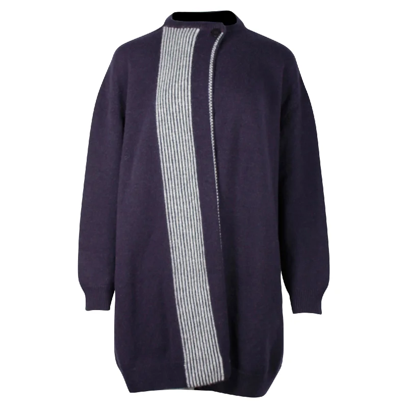 Hermès Oversized Knitted Sweater in Navy Blue Wool Faux Fur Fabric Real Fur Fabric Shearling Fabric