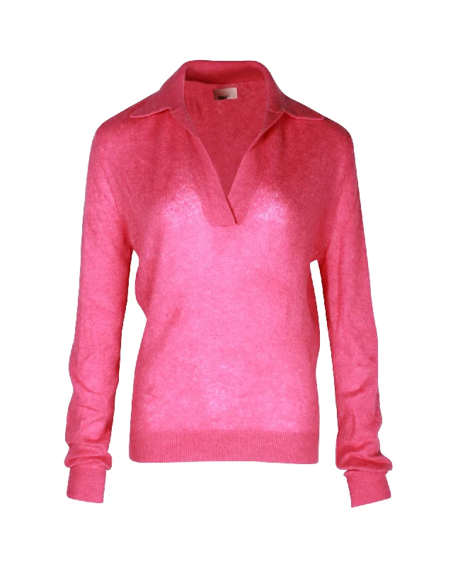 Khaite Jo Polo Sweater in Pink Cashmere Front Pockets Side Pockets Patch Pockets