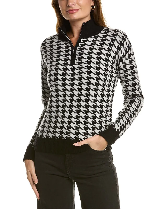 Kier+J Houndstooth Wool & Cashmere-Blend Sweater Ribbed Striped Patterned