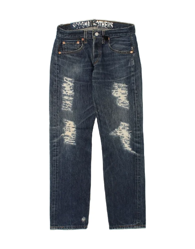 LEVI'S Womens Distressed Straight Jeans W28 L30 Navy Blue Fashionable Raw Hem Bootcut Jeans LEVI'S Womens Distressed Straight Jeans W28 L30 Navy Blue Fashionable Raw Hem Bootcut Jeans