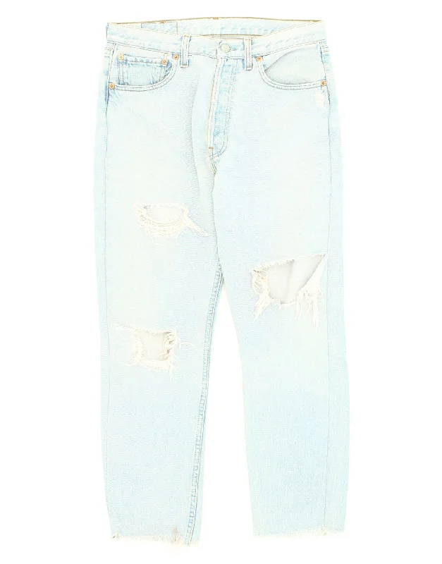 LEVI'S Womens Vintage Distressed Straight Jeans W32 L26 Blue Cotton Stylish Shredded Denim Jeans LEVI'S Womens Vintage Distressed Straight Jeans W32 L26 Blue Cotton Stylish Shredded Denim Jeans