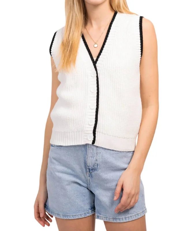 Lucy Sweater Vest In White Terry Blend Velvet Blend Canvas Blend