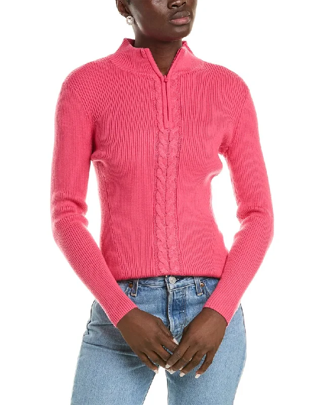 Meister x Fera Rowan Wool-Blend 1/2-Zip Sweater Solid Color Striped Floral Print