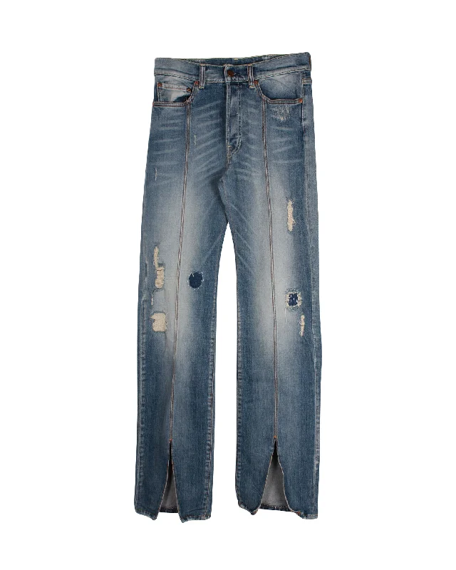 Off-White Distressed Straight Leg Denim Jeans in Blue Cotton Classic Blue Denim Jeans Off-White Distressed Straight Leg Denim Jeans in Blue Cotton Classic Blue Denim Jeans