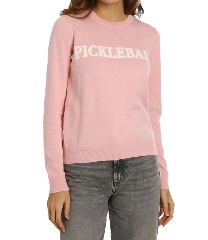 Pickleball Embroidery Crew Sweater In Pink Bellini Thin Thick Dense