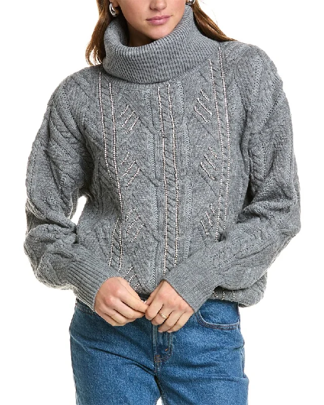 Ramy Brook Annabelle Wool-Blend Sweater Real Fur Shearling Chenille