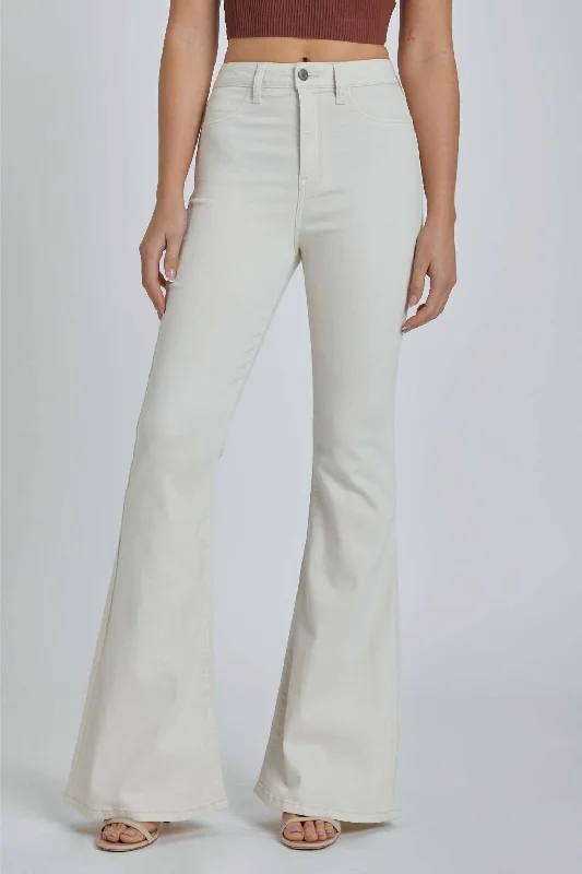 Slim Fit Flare Jean In Off White Comfortable Faded High-Rise Jeans