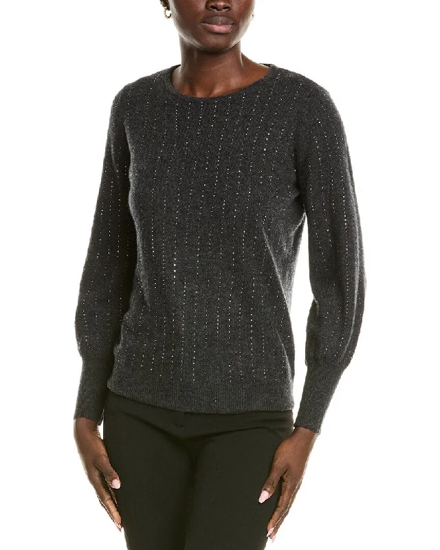 sofiacashmere Blouson Sleeve Cashmere Sweater High Neck Crew Neck V-Neck
