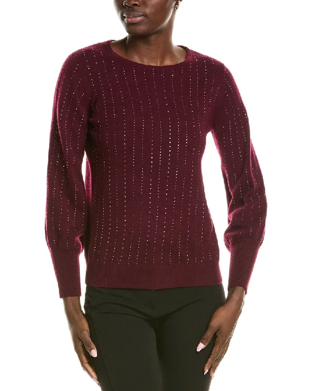 sofiacashmere Blouson Sleeve Cashmere Sweater Boat Neck Shawl Collar Notched Collar