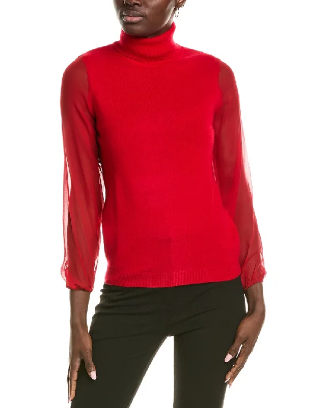 sofiacashmere Chiffon Silk Sleeve Turtleneck Cashmere Sweater Fleece Sweater Nylon Polyester sofiacashmere Chiffon Silk Sleeve Turtleneck Cashmere Sweater Fleece Sweater Nylon Polyester