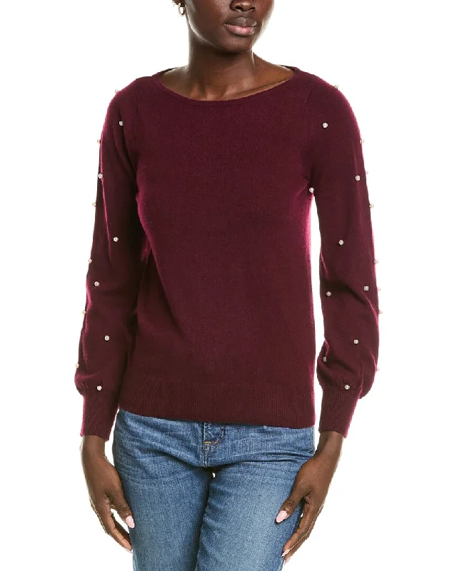 sofiacashmere Embellished Cashmere Sweater Ribbed Striped Patterned