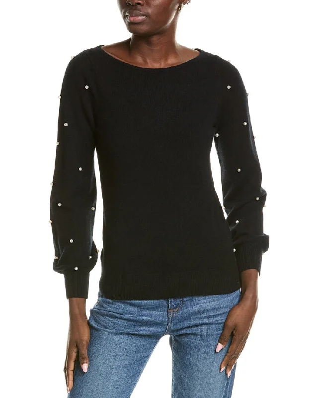 sofiacashmere Embellished Cashmere Sweater Cable Knit Ribbed Knit Lace Knit
