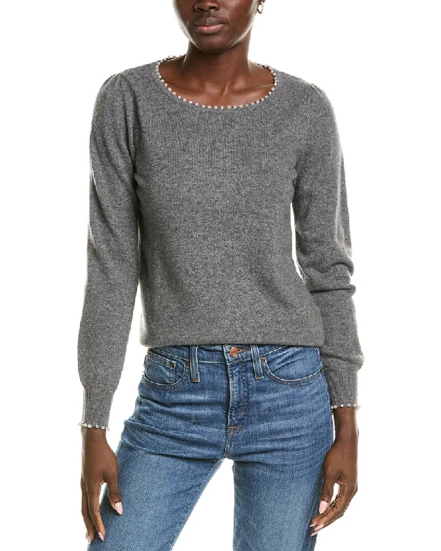 sofiacashmere Embellished Trim Cashmere Sweater Silk Blend Satin Velvet