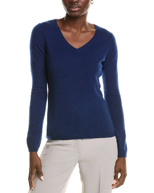 sofiacashmere Modern V-Neck Cashmere Sweater Denim Fabric Leather Fabric Suede Fabric