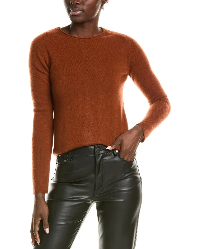 sofiacashmere Relaxed Crewneck Cashmere Sweater Front Pockets Side Pockets Patch Pockets