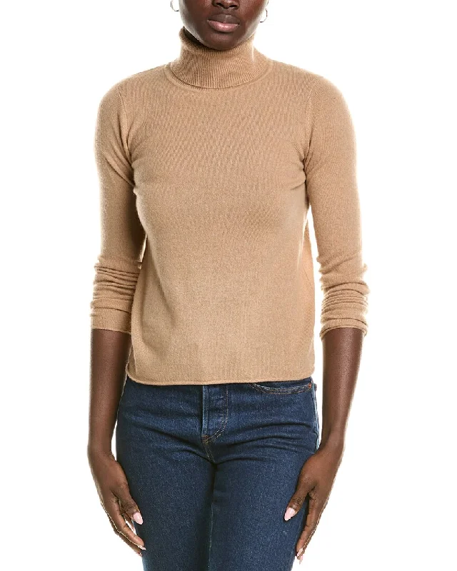 sofiacashmere Roll Cuff & Hem Turtleneck Sweater Solid Color Striped Floral Print