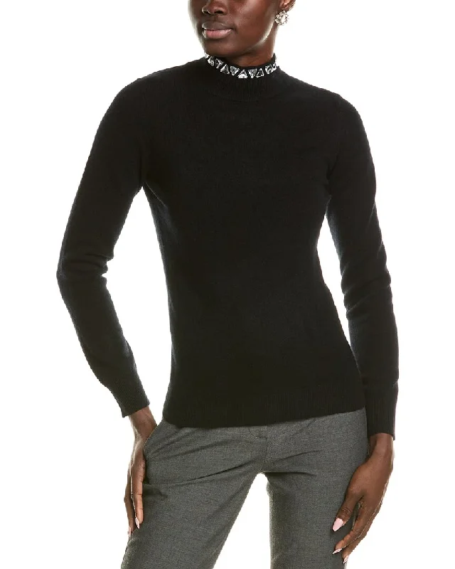 sofiacashmere Stone Trim Turtleneck Cashmere Sweater Jersey Fabric Tulle Fabric Batik Fabric