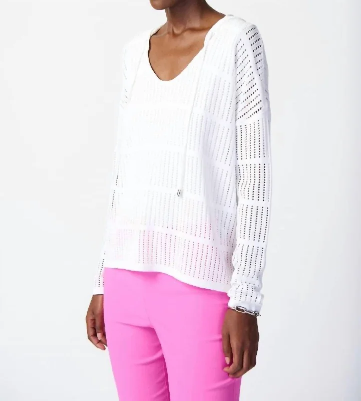 Soft Viscose Blend Yarn Hooded Sweater In White Cotton Fabric Linen Fabric Terry Fabric