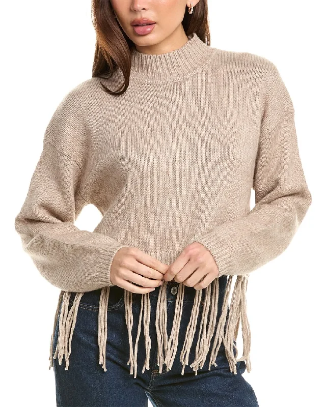 Splendid Riley Fringe Wool-Blend Sweater Open Front Closed Front Wrap Front